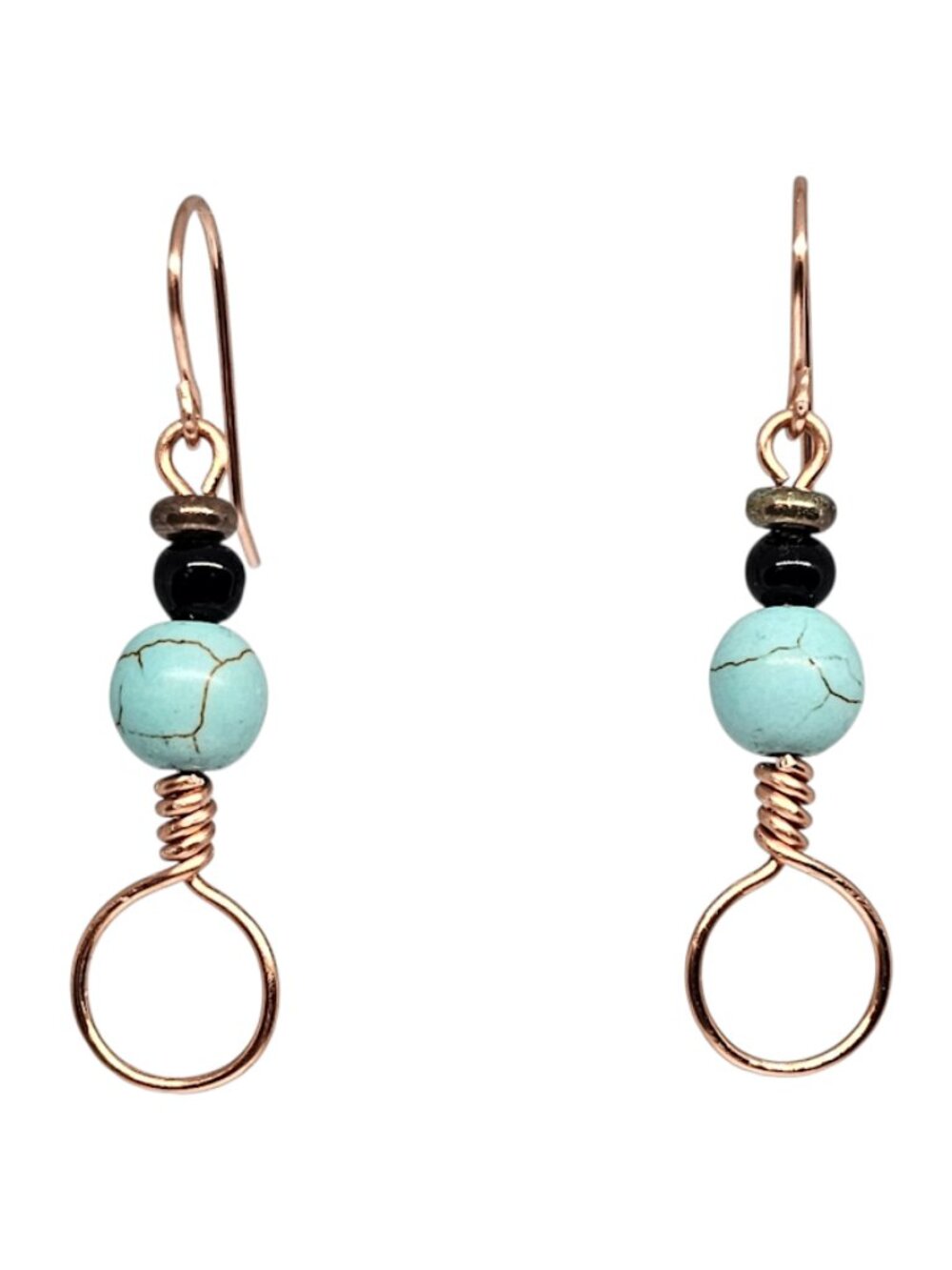 Handmade Turquoise Magnesite Copper Dangle Earrings Boho Minimalist Drop